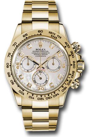 Replica Rolex Yellow Gold Cosmograph Daytona 40 Watch 116508 Mother-Of-Pearl Diamond Dial - Click Image to Close